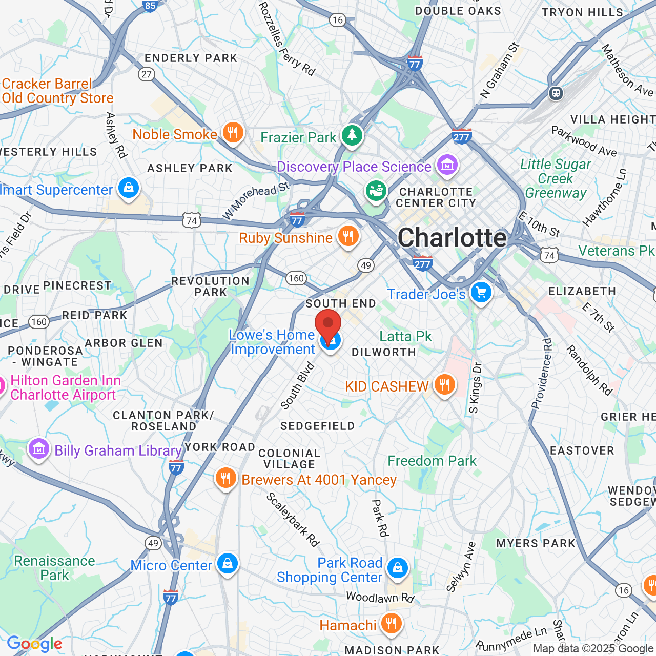 Google map image of our location in 2201 South Blvd #210 Charlotte, NC